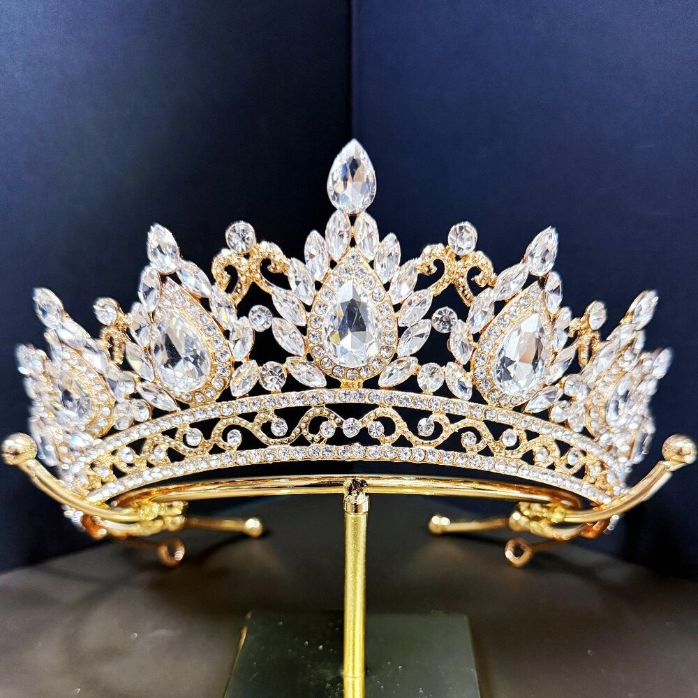 Gold Crown Crystal Tiara, Princess Crown, Gold Wedding Tiara, Wedding Crown